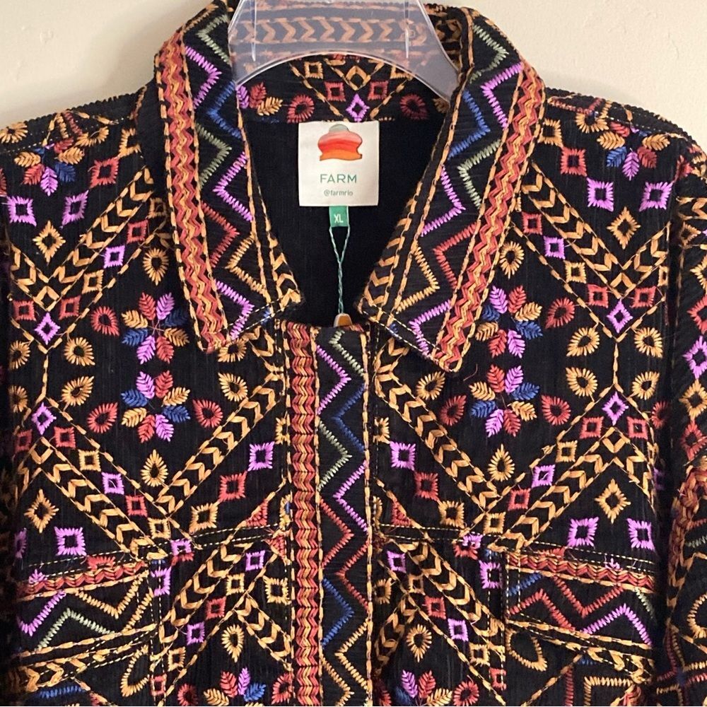 NEW RARE FARM Rio Embroidered Long Sleeve Jumpsuit Corduroy Floral Black $495 XL - Picture 9 of 16